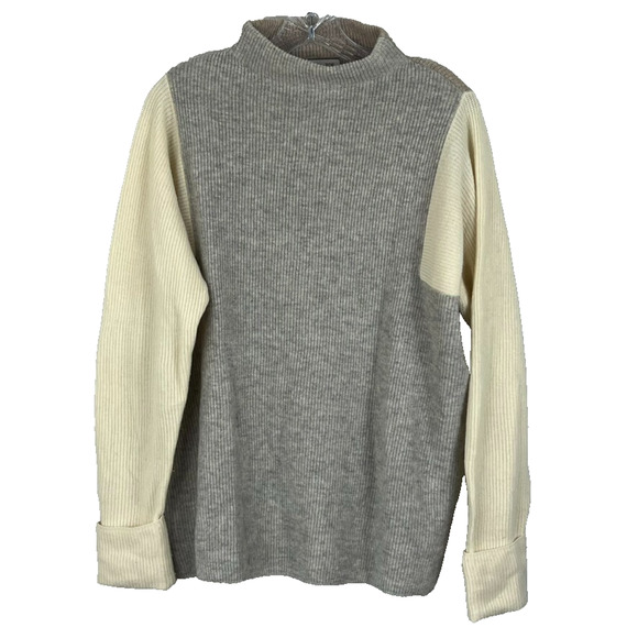 Rachel Zoe Sweater Women's Size M Ivory Beige Cashmere Ribbed Mock Neck - Picture 1 of 6